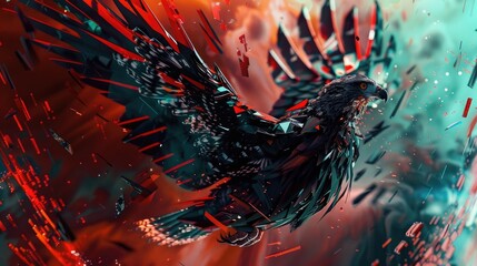Cool, Epic, Artistic, Beautiful, and Unique Illustration of Hawk Animal Cinematic Adventure: Abstract 3D Wallpaper Background with Majestic Wildlife and Futuristic Design