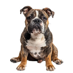 Obraz premium Front view of a Bull dog sitting on isolated transparent background