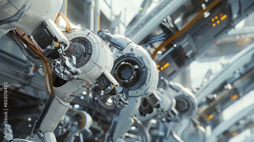 Fototapete craft a detailed digital render of an eye-level angle view capturing a sleek, futuristic robot assem