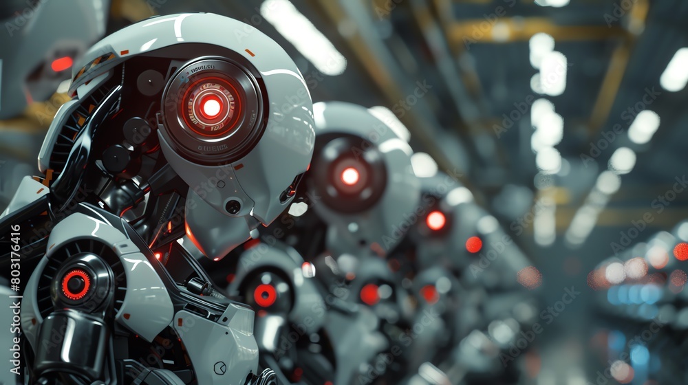 Fototapete craft a detailed digital render of an eye-level angle view capturing a sleek, futuristic robot assem