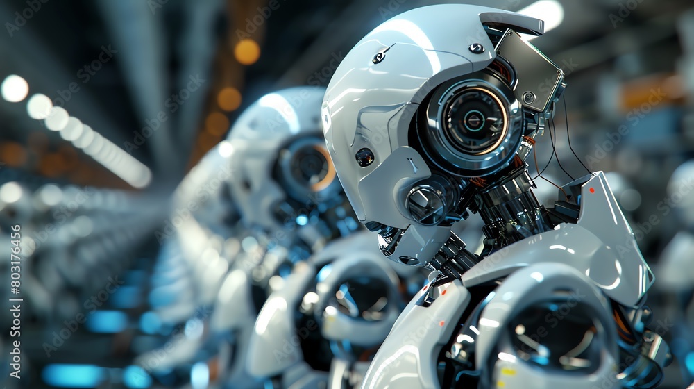 Fototapete craft a detailed digital render of an eye-level angle view capturing a sleek, futuristic robot assem