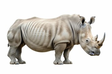 adult rhino isolated on white background endangered african savanna species clipping path