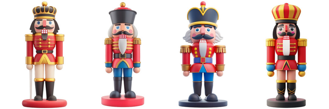 PNG nutcracker 3d icons and objects collection, in cartoon style minimal on transparent, white background, isolate