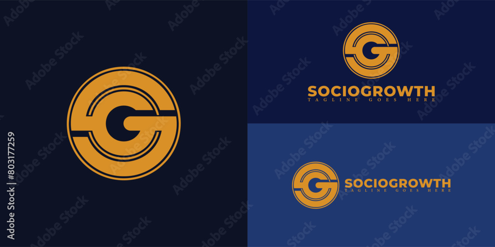 Poster abstract initial circle letter sg or gs logo in gold color isolated on multiple background colors. t