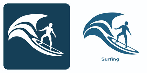 Surfer riding a big  wave. Recreational or Competitive Surfing Emblem.