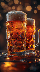 two beer mugs cheering , dark ambient generative ai