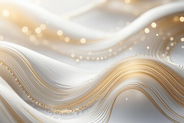 edles helles weiß Luxus Hintergrund Design aus welligen Kurven von Gold glänzenden Linien und Perlen glitzernd funkelnde Licht Wellen dynamischer Bewegung schlichte Eleganz Dekor Vorlage Band Kette