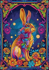 Photo of a bright stylish poster with a rabbit
