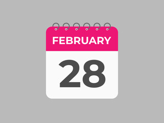 February 28 calendar reminder. 28 February daily calendar icon template. Calendar 28 February icon Design template. Vector illustration
