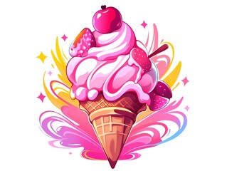 ice, cream, cone, ice cream, dessert, sweet, food, icecream, cold, illustration, chocolate, vector, strawberry, ice-cream, summer, vanilla, frozen, cherry, waffle, cartoon, icon, delicious, wafer, pin