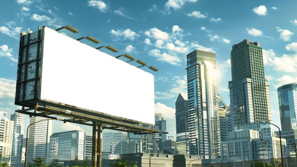 A billboard showcasing an advertising mockup against the backdrop of a bustling modern city