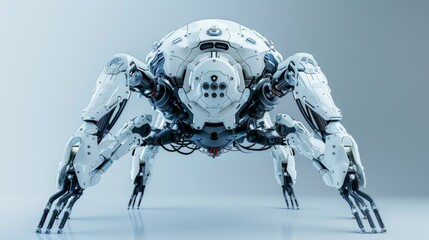 Multi-Legged White Crab-like Crawling Robot with Advanced Mobility and Adaptability - obrazy, fototapety, plakaty