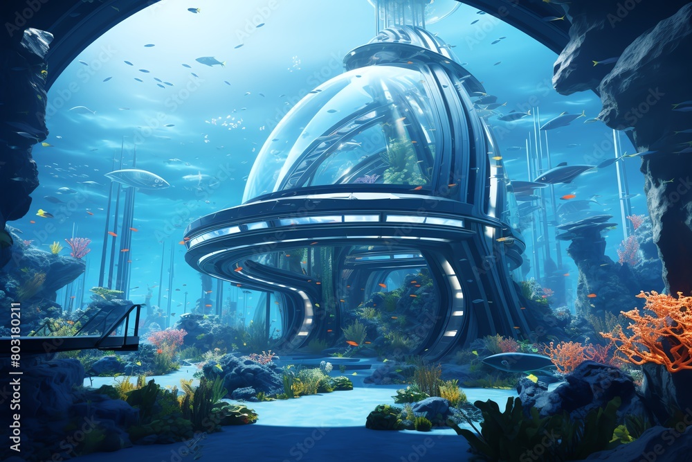 Poster dive into the realm of 3d rendering techniques to depict ai innovations beneath the waves use photor