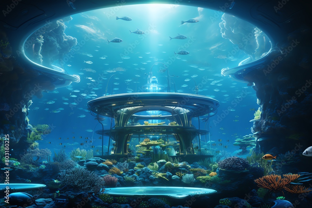 Poster dive into the realm of 3d rendering techniques to depict ai innovations beneath the waves use photor