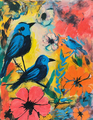 abstract watercolor background with birds