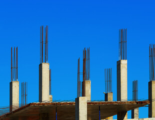 Framing armature at construction site during daylight backdrop