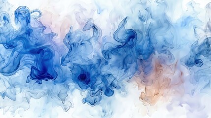 Blue Smoke Floating on White Background