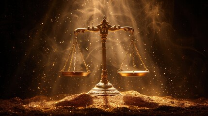 Golden Balance Scale on Pile of Dirt