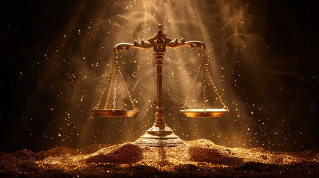 Golden Balance Scale on Pile of Dirt