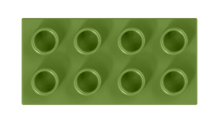 Olive Green Block Isolated on a White Background. Close Up View of a Plastic Children Game Brick for Constructors, Top View. High Quality 3D Rendering with a Work Path. 8K Ultra HD, 7680x4320
