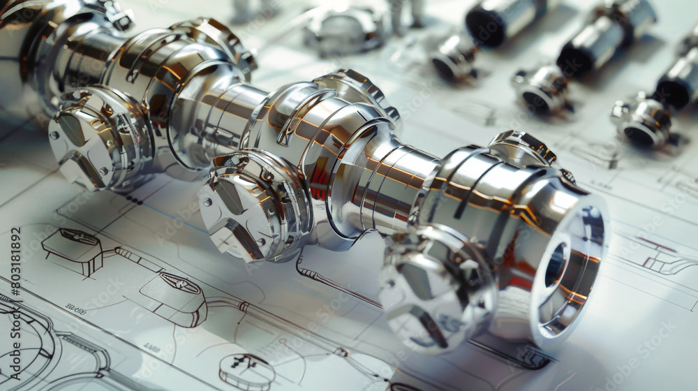 Poster a detailed close up of a metal object resting on a blueprint showcasing intricate pipes and valves o
