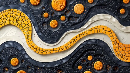 Close Up of Wall With Yellow and Black Designs