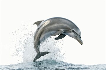 bottlenose dolphin leaping out of water side view cutout on white 3d rendering