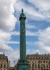 Place and Colonne Vendôme, War monument consisting of a bronze column with bas-relief sculptures crowned by a statue of Napoleon. Paris, France