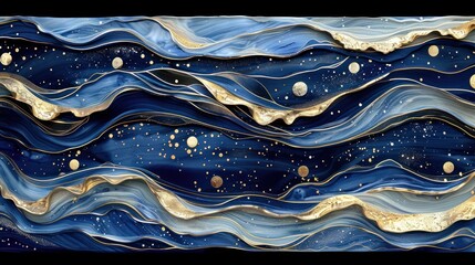 Cresting Wave in Blue and Gold