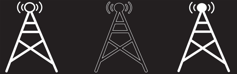 Antenna icon set. Radio antenna icon. Radio tower icons. Communication towers collection. Transmitter receiver wireless signal icons. Vector