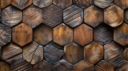 Hexagon of Wood Pattern Background Old Wooden Texture