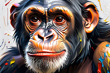 Chimpanzee  colorful painting abstract background design illustration.
