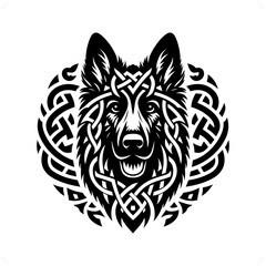 dog, German Shepherd silhouette in animal celtic knot, irish, nordic illustration