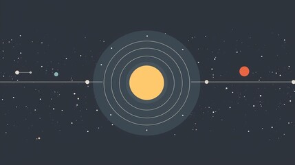Colorful minimalist illustration of a solar system with vibrant planets and orbits