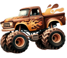 Big brown monster truck with flames on the side © Moonroad