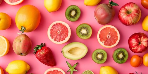 Fototapeta premium Delightful Fruit Fiesta on Blush Pink