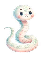 Fototapeta premium Cute cartoon snake with big eyes and a friendly smile. Perfect for children's books, games, and other projects.
