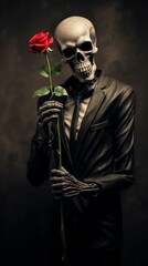 Eternal Elegance: Skeleton with a Rose. Generative ai