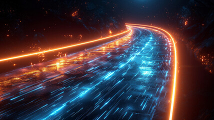 Light streaks forming road: Illuminated journey.generative ai