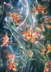 Glass-like flowers in a surreal dreamscape