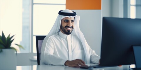 Professional Focus: Modern Arabian Businessman at Work. Generative ai