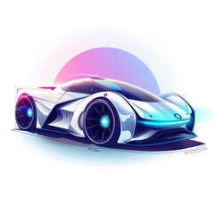 A futuristic car with neon lights on the wheels
