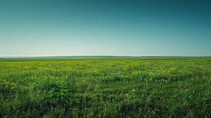 Obraz premium Green Grass Field Under Clear Blue Sky