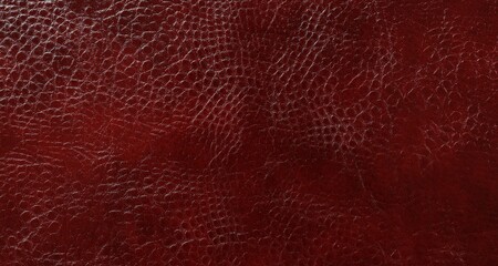 Fototapeta premium Beautiful red leather as background, top view