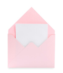 Pink letter envelope with card on white background