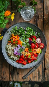 Wholesome vegetarian grain bowl with colorful vegetables