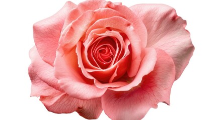 cut out close-up high resolution photo of beautiful pink rose, high detail, top down view, isolated on white,