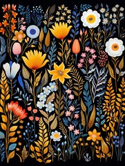 Wild embroidery prints, summer garden motifs, seamless vector pattern for vibrant textile design ,  flat graphic drawing