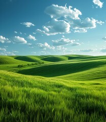 Obraz premium Green rolling hills under a blue sky