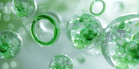 Green bubbles floating in a green background